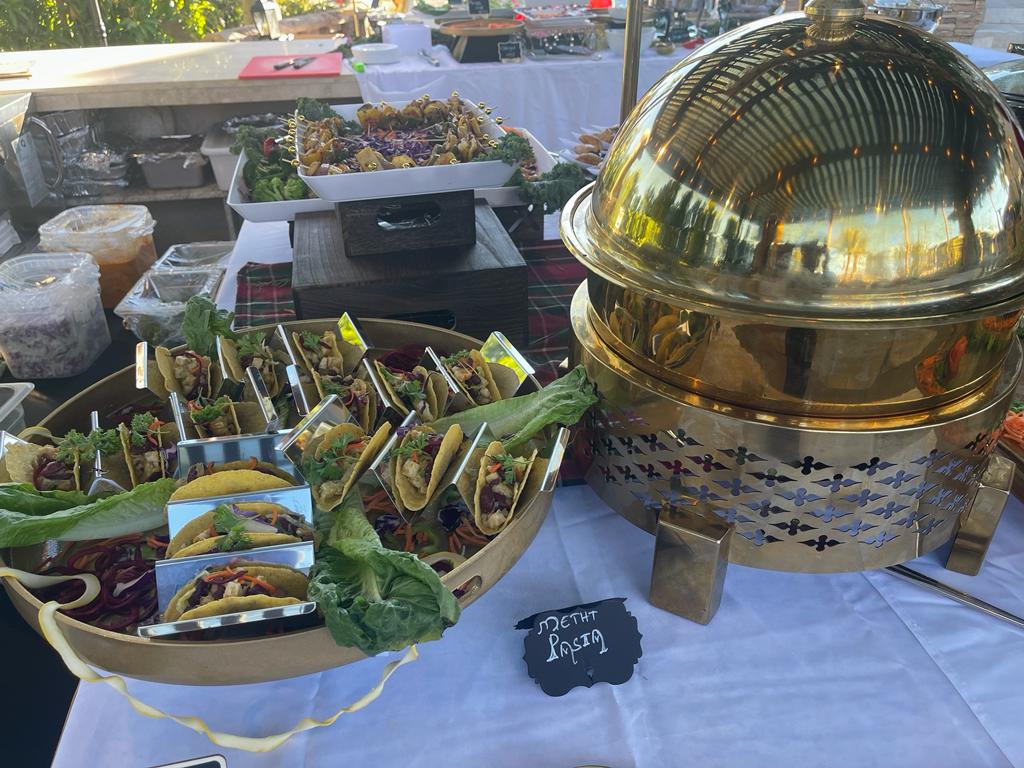 Methi paratha taco bites plated in a gold bowl